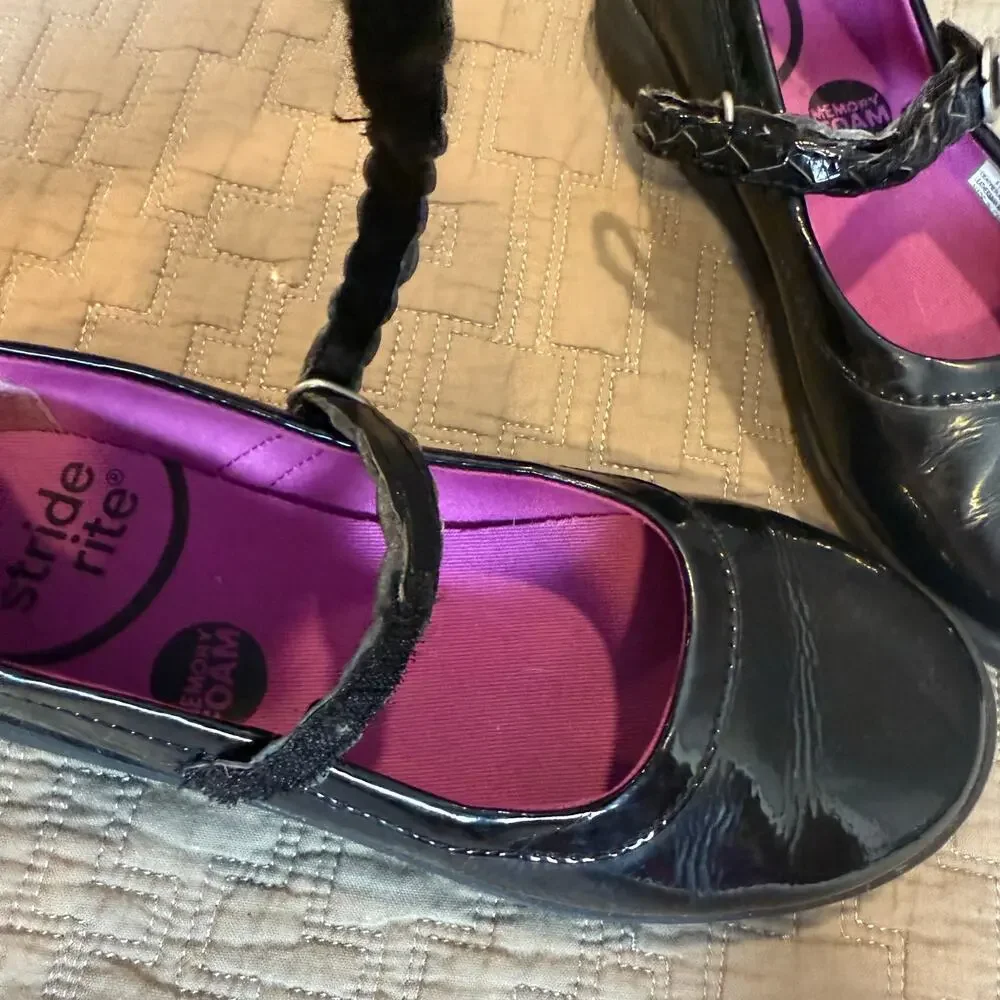 StrideRite Brielle Black Patent Leather Mary Janes Shoes Flats Girls 1 1M